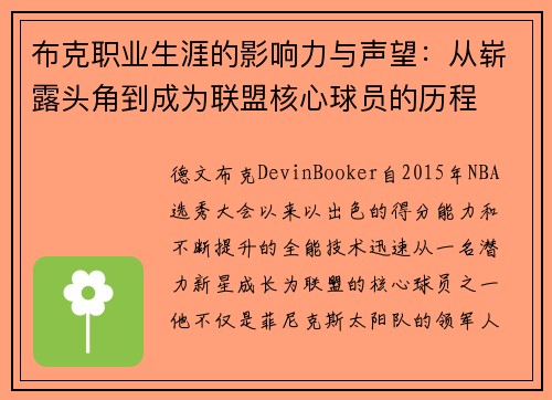 布克职业生涯的影响力与声望：从崭露头角到成为联盟核心球员的历程