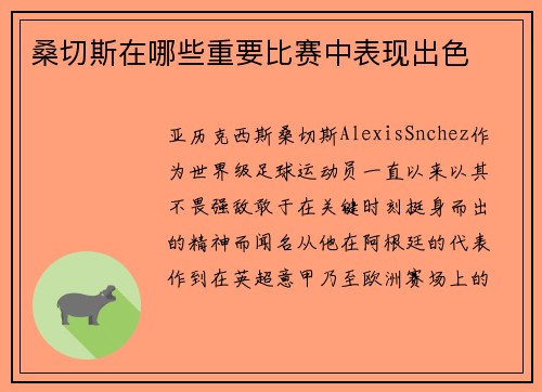 桑切斯在哪些重要比赛中表现出色